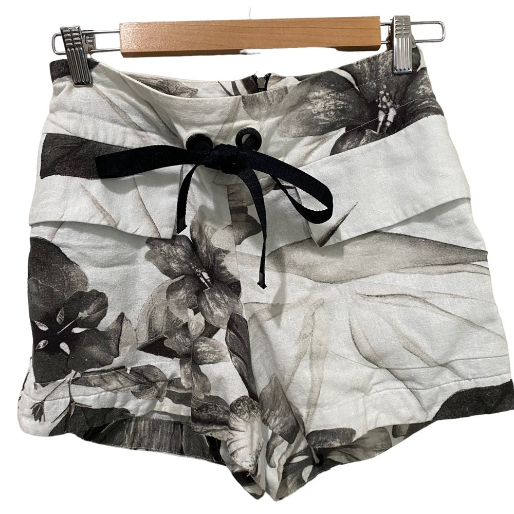 Osklen Drawstring Floral black white sz 6 27 Viscose Linen